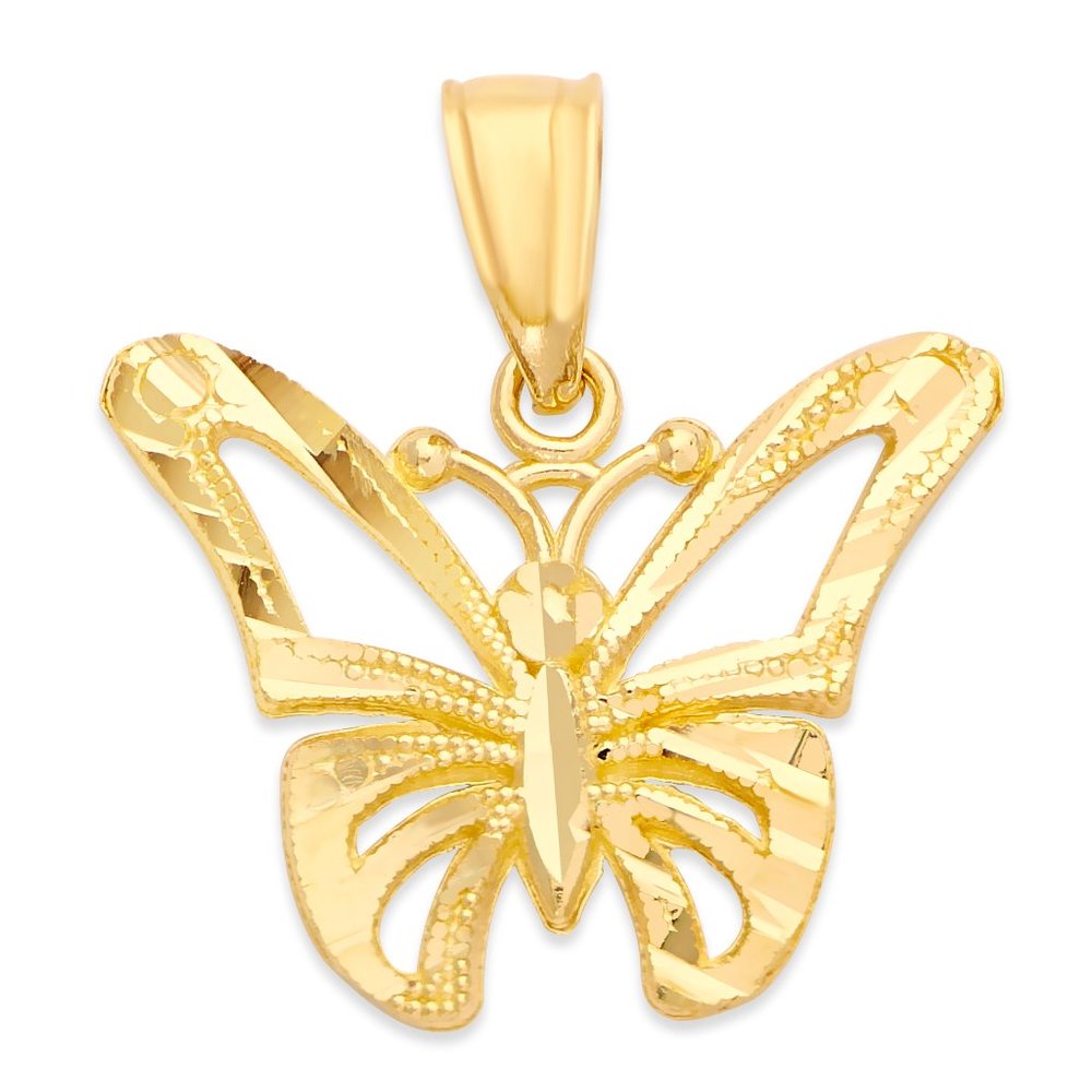 14k Solid Gold Butterfly Pendant Necklace - Symbolic Animal Jewelry Gifts